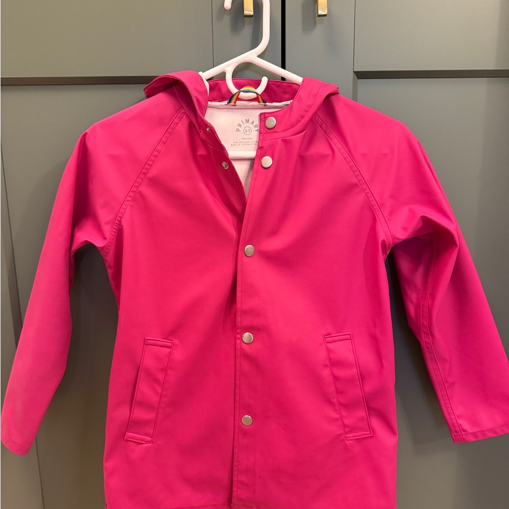 Primary Kids Bright Pink Hooded Raincoat